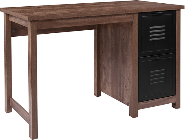 Flash Furniture New Lancaster Collection Oak Desk with Metal Drawers, Model# NAN-JN-21736T-GG