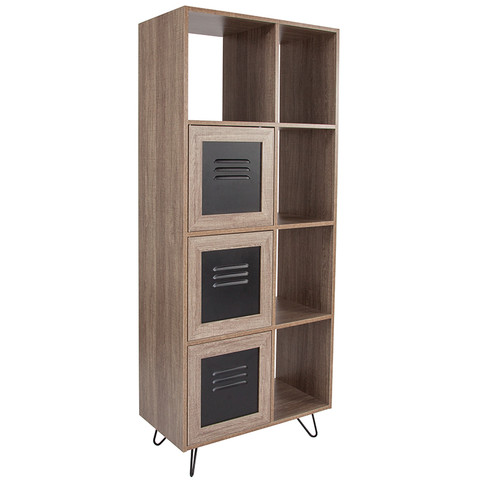 Flash Furniture Woodridge Collection 63"H Rustic Bookshelf - Doors, Model# NAN-JN-21804B-GG