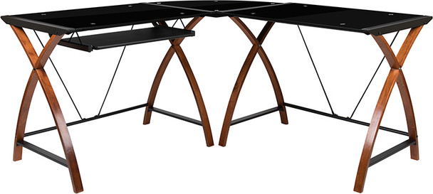 Flash Furniture Black Glass L-Shape Desk, Model# NAN-JN-2824SL-COMBO-BK-GG