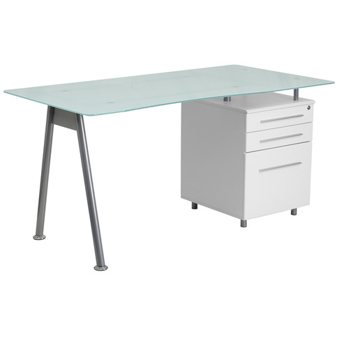 Flash Furniture Glass 3 Drawer Pedestal Desk, Model# NAN-WK-021-GG