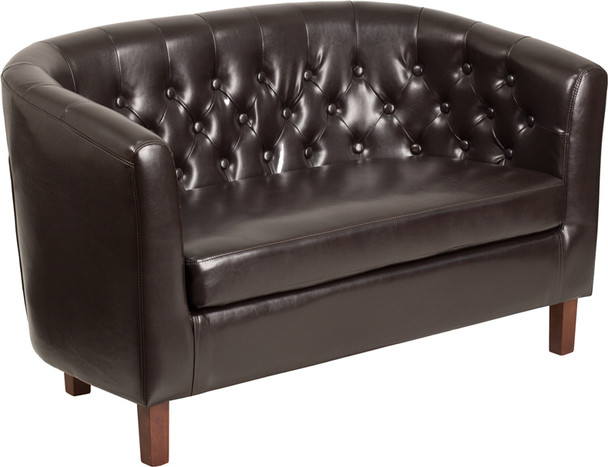Flash Furniture HERCULES Colindale Series Brown Leather Barrel Loveseat, Model# QY-B16-2-HY-9030-8-BN-GG