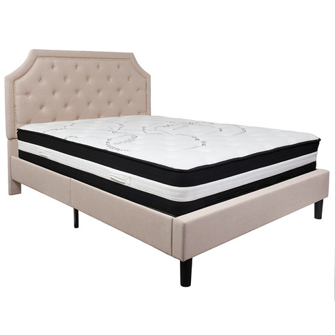 Flash Furniture Brighton Queen Platform Bed Set-Beige, Model# SL-BM-3-GG