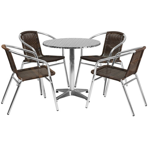 Flash Furniture 27.5RD Aluminum Table Set, Model# TLH-ALUM-28RD-020CHR4-GG
