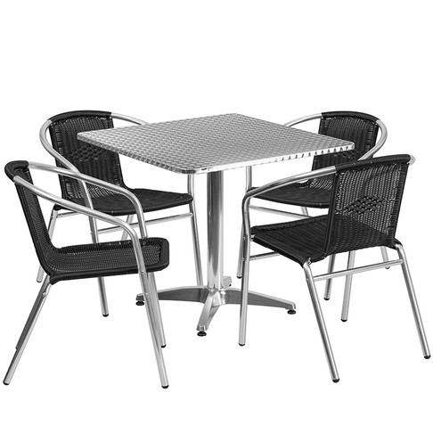 Flash Furniture 31.5SQ Aluminum Table/4 Chairs, Model# TLH-ALUM-32SQ-020BKCHR4-GG