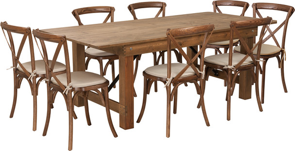 Flash Furniture HERCULES Series 7'x40" Farm Table/8 Chair Set, Model# XA-FARM-10-GG