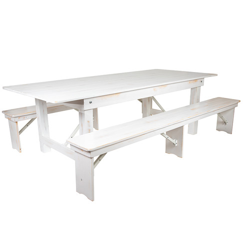 Flash Furniture HERCULES Series 8'x40" White Table/2 Bench Set, Model# XA-FARM-4-WH-GG