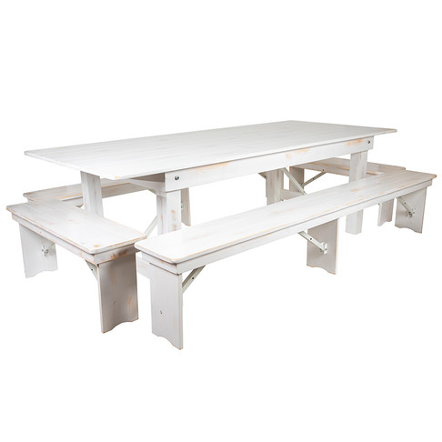 Flash Furniture HERCULES Series 8'x40" White Table/4 Bench Set, Model# XA-FARM-5-WH-GG