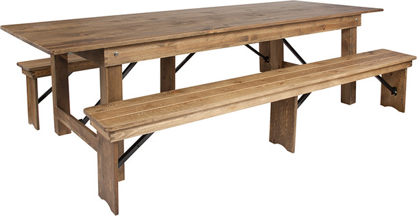 Flash Furniture HERCULES Series 9'x40" Farm Table/2 Bench Set, Model# XA-FARM-6-GG