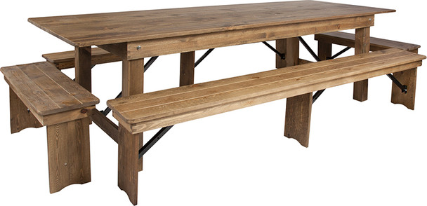 Flash Furniture HERCULES Series 9'x40" Farm Table/4 Bench Set, Model# XA-FARM-7-GG