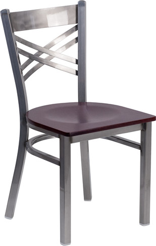 Flash Furniture HERCULES Series Clear X Chair-Mah Seat, Model# XU-6FOB-CLR-MAHW-GG