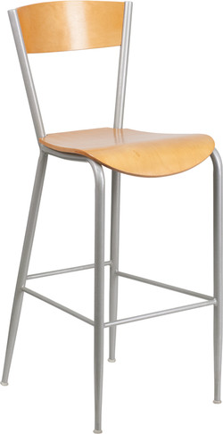Flash Furniture Invincible Series Silver Open Stool-Nat Seat, Model# XU-DG-60218-NAT-GG