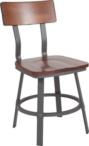 Flash Furniture Flint Series Walnut/Gray Metal Chair, Model# XU-DG-60582-GG