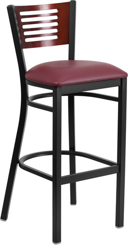 Flash Furniture HERCULES Series Bk/Mah Slat Stool-Burg Seat, Model# XU-DG-6H1B-MAH-BAR-BURV-GG