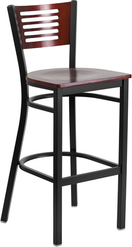 Flash Furniture HERCULES Series Bk/Mah Slat Stool-Wood Seat, Model# XU-DG-6H1B-MAH-BAR-MTL-GG