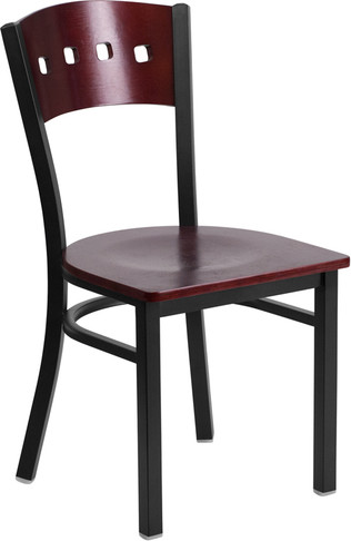 Flash Furniture HERCULES Series Bk/Mah 4 Sqr Chair-Wood Seat, Model# XU-DG-6Y1B-MAH-MTL-GG