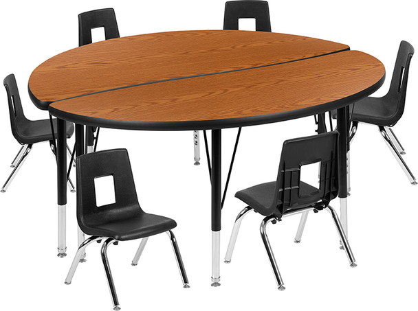 Flash Furniture 48" Circle Wave Oak Table Set, Model# XU-GRP-12CH-A48-HCIRC-OAK-T-P-GG