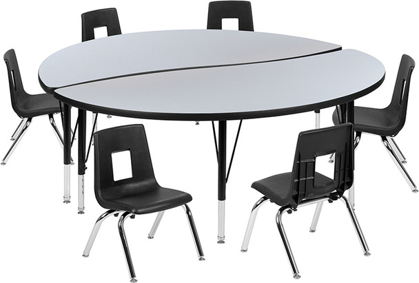 Flash Furniture 60" Circle Wave Grey Table Set, Model# XU-GRP-12CH-A60-HCIRC-GY-T-P-GG