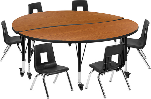 Flash Furniture 60" Circle Wave Oak Table Set, Model# XU-GRP-12CH-A60-HCIRC-OAK-T-P-CAS-GG