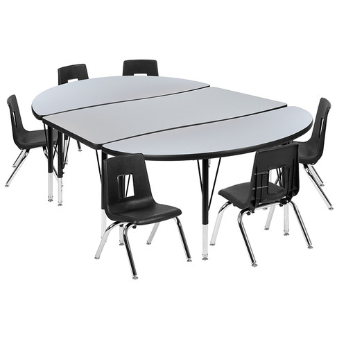 Flash Furniture 76" Oval Wave Grey Table Set, Model# XU-GRP-14CH-A3048CON-48-GY-T-P-GG