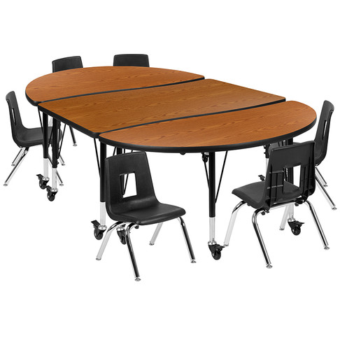 Flash Furniture 76" Oval Wave Oak Table Set, Model# XU-GRP-14CH-A3048CON-48-OAK-T-P-CAS-GG