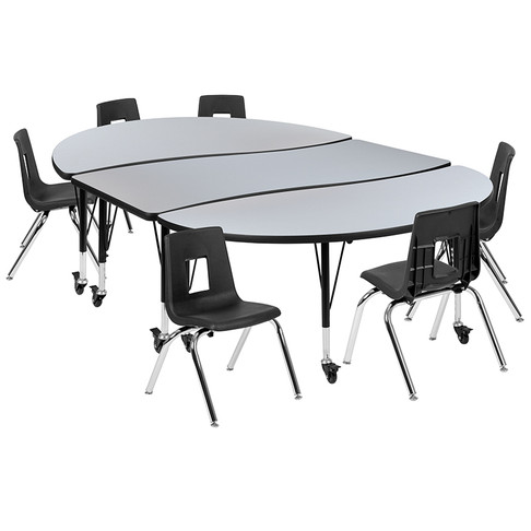 Flash Furniture 86" Oval Wave Grey Table Set, Model# XU-GRP-14CH-A3060CON-60-GY-T-P-CAS-GG