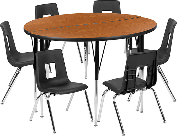Flash Furniture 48" Circle Wave Oak Table Set, Model# XU-GRP-16CH-A48-HCIRC-OAK-T-A-GG