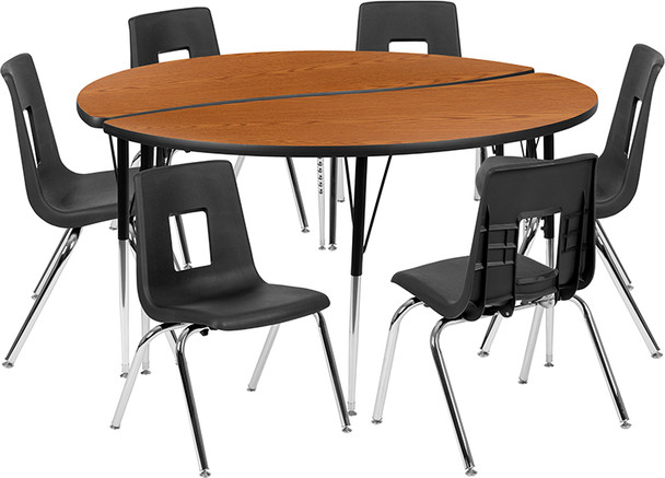 Flash Furniture 60" Circle Wave Oak Table Set, Model# XU-GRP-16CH-A60-HCIRC-OAK-T-A-GG