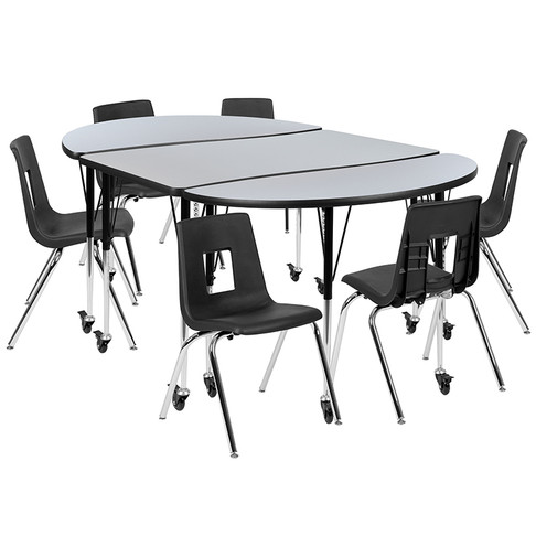 Flash Furniture 76" Oval Wave Grey Table Set, Model# XU-GRP-18CH-A3048CON-48-GY-T-A-CAS-GG