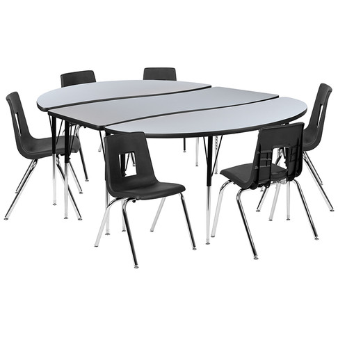 Flash Furniture 86" Oval Wave Grey Table Set, Model# XU-GRP-18CH-A3060CON-60-GY-T-A-GG