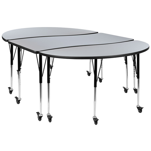 Flash Furniture 3PC 86" Oval Grey Table Set, Model# XU-GRP-A3060CON-60-GY-T-A-CAS-GG