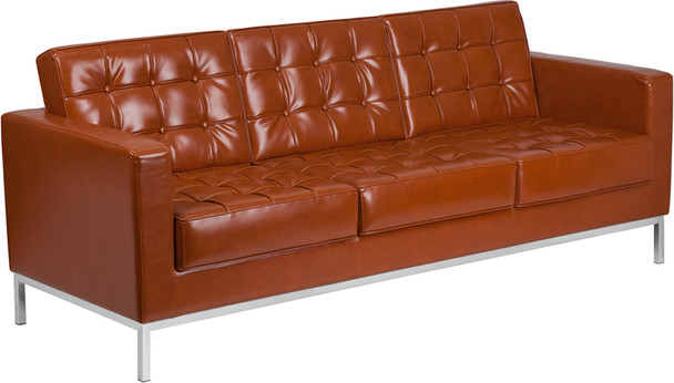 Flash Furniture HERCULES Lacey Series Cognac Leather Sofa, Model# ZB-LACEY-831-2-SOFA-COG-GG