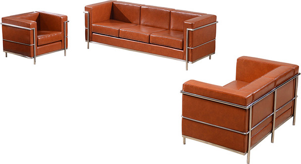 Flash Furniture HERCULES Regal Series Cognac Leather Reception Set, Model# ZB-REGAL-810-SET-COG-GG