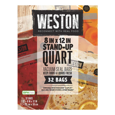 Weston Vac Sealer Bags 8" x 12" (Qt), Easy Fill (32 count), Model# 30-1008-W