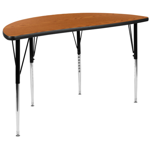 Flash Furniture Wren 47.5" Half Circle Wave Flexible Collaborative Oak Thermal Laminate Activity Table Standard Height Adjustable Legs, Model# XU-A48-HCIRC-OAK-T-A-GG