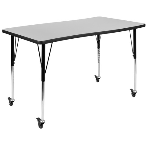 Flash Furniture Wren Mobile 28"W x 47.5"L Rectangle Wave Flexible Collaborative Grey Laminate Activity Table-Standard Height Adjust Legs, Model# XU-A3048-CON-GY-T-A-CAS-GG