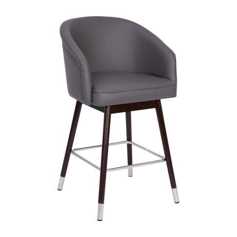 Flash Furniture Margo 26" Commercial Grade Mid-Back Modern Counter Stool w/ Walnut Finish Beechwood Legs & Contoured Back, Gray LeatherSoft/Silver Accents, Model# AY-1928-26-GY-GG