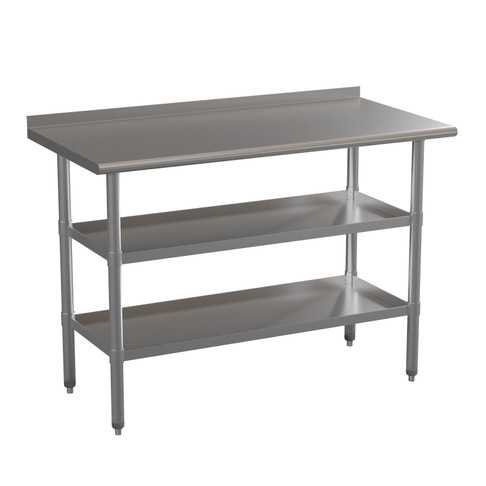 Flash Furniture Hogan Stainless Steel 18 Gauge Work Table w/ 1.5" Backsplash & 2 Undershelves 48"W x 24"D x 36"H, NSF, Model# NH-WT-GU-2448BSP-GG