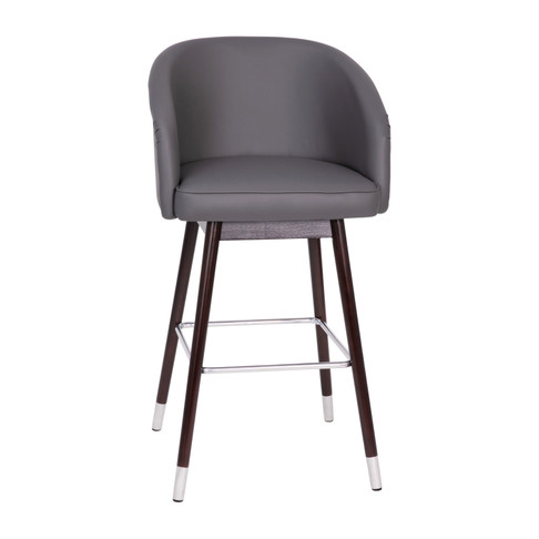 Flash Furniture Margo 30" Commercial Grade Mid-Back Modern Barstool w/ Walnut Finish Beechwood Legs & Curved Back, Gray LeatherSoft/Silver Accents, Model# AY-1928-30-GY-GG