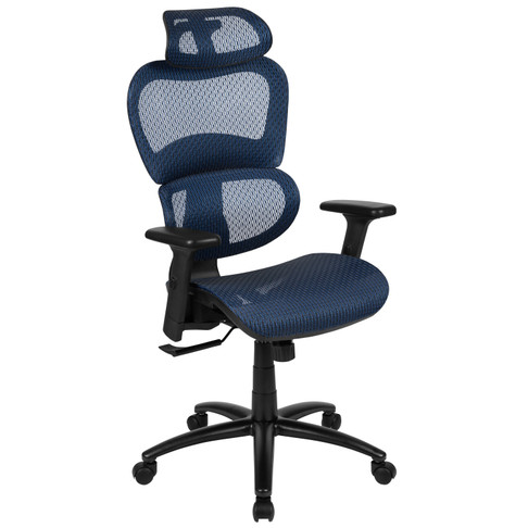 Flash Furniture LO Ergonomic Mesh Office Chair w/ 2-to-1 Synchro-Tilt, Adjustable Headrest, Lumbar Support, & Adjustable Pivot Arms in Blue, Model# H-LC-1388F-1K-BL-GG