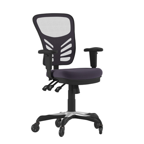 Flash Furniture Nicholas Mid-Back Dark Gray Mesh Multifunction Executive Swivel Ergonomic Office Chair w/ Adjustable Arms & Transparent Roller Wheels, Model# HL-0001-DK-GY-RLB-GG