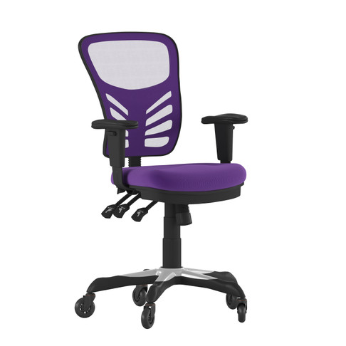 Flash Furniture Nicholas Mid-Back Purple Mesh Multifunction Executive Swivel Ergonomic Office Chair w/ Adjustable Arms & Transparent Roller Wheels, Model# HL-0001-PUR-RLB-GG