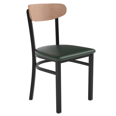 Flash Furniture Wright Commercial Dining Chair w/ 500 LB. Capacity Black Steel Frame, Natural Birch Finish Wooden Boomerang Back, & Green Vinyl Seat, Model# XU-DG6V5GNV-NAT-GG