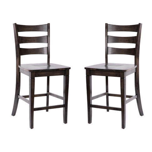 Flash Furniture Liesel Set of 2 Commercial Grade Wooden Classic Ladderback Counter Height Barstool w/ Solid Wood Seat, Gray Wash Walnut, Model# ES-STBN5-24-GY-2-GG