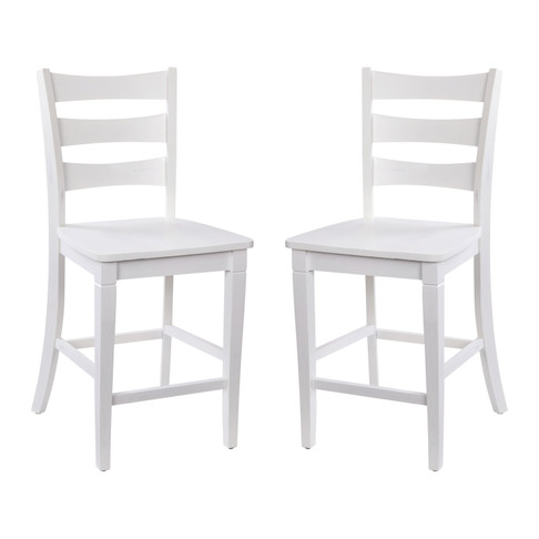 Flash Furniture Liesel Set of 2 Commercial Grade Wooden Classic Ladderback Counter Height Barstool w/ Solid Wood Seat, Antique White Wash, Model# ES-STBN5-24-WH-2-GG