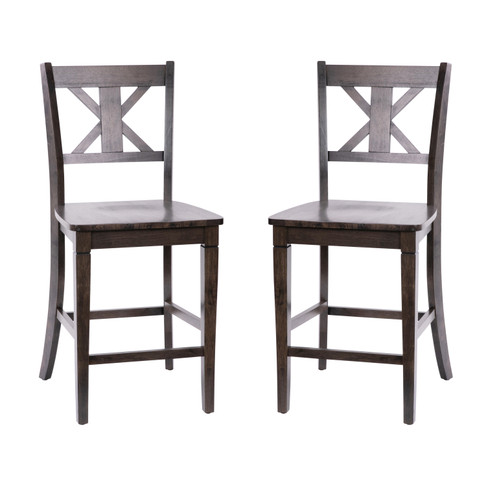 Flash Furniture Gwendolyn Set of 2 Commercial Grade Solid Wood Modern Farmhouse Counter Height Barstool in Gray Wash Walnut, Model# ES-STBN1-24-GY-2-GG