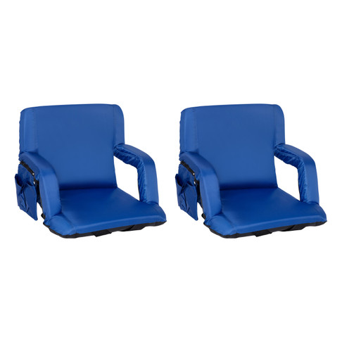 Flash Furniture Malta Set of 2 Blue Portable Lightweight Reclining Stadium Chairs w/ Armrests, Padded Back & Seat Storage Pockets & Backpack Straps, Model# FV-FA090-BL-2-GG