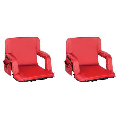 Flash Furniture Malta Set of 2 Red Portable Lightweight Reclining Stadium Chairs w/ Armrests, Padded Back & Seat Storage Pockets & Backpack Straps, Model# FV-FA090-RD-2-GG