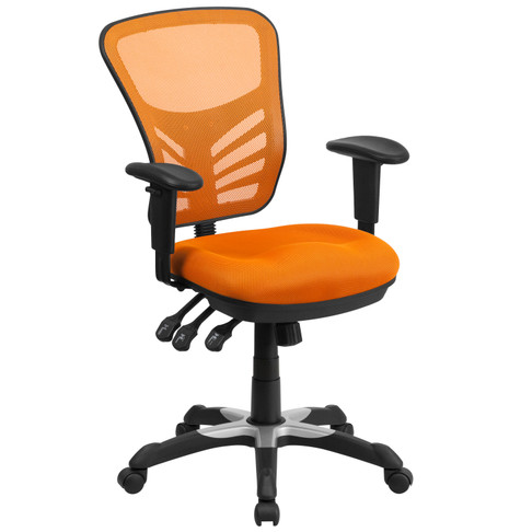 Flash Furniture Nicholas Mid-Back Orange Mesh Multifunction Executive Swivel Ergonomic Office Chair w/ Adjustable Arms, Model# HL-0001-OR-GG