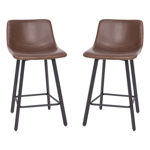 Flash Furniture Caleb Modern Armless 24 Inch Counter Height Stools Commercial Grade w/Footrests in Chocolate Brown LeatherSoft & Black Matte Metal Frames, Set of 2, Model# CH-212069-24-DKBR-GG