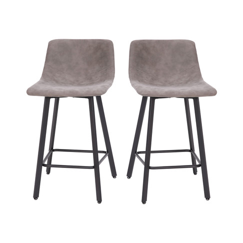 Flash Furniture Caleb Modern Armless 24 Inch Counter Height Stools Commercial Grade w/ Footrests in Gray LeatherSoft & Black Matte Metal Frames, Set of 2, Model# CH-212069-24-GY-GG